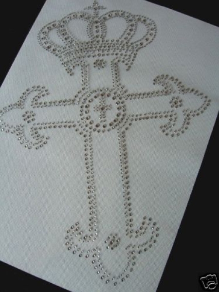 Hotfix Kreuz mit Krone Strass Bügelbild Hotglue für Shirt Jacke Bluse.......