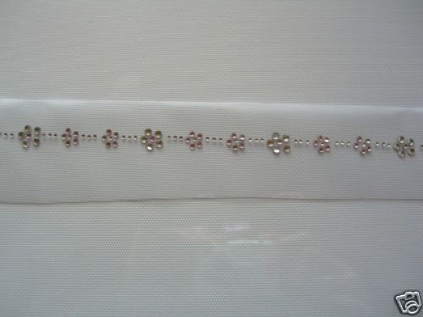 Blüten Bordüre m Rosa Ornament Strass HOTFIX HOTGLUE Bügelbild Applikation