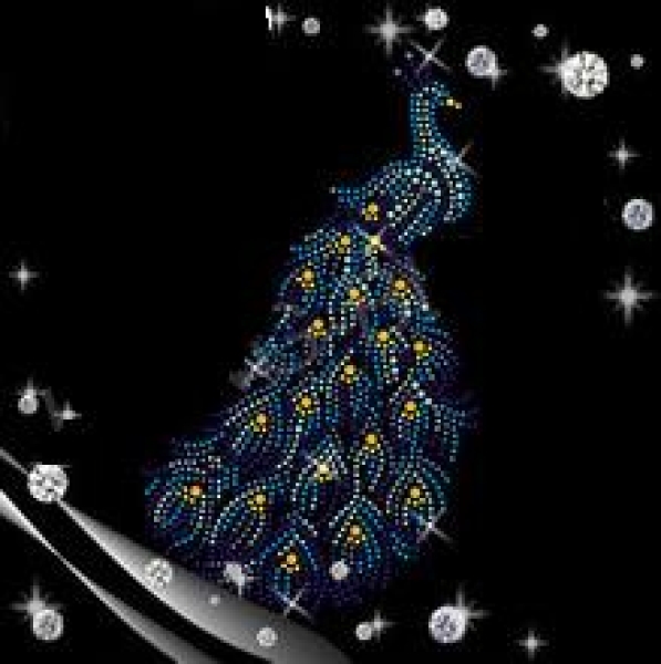 Pfau Phönix Bügelbild STRASS Bunt Hotglue Hotfix Shirt Jacke Tasche Mantel Tischdecke Top