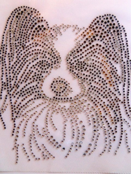Papillon Hund Strass Hotfix Hotglue Bügelbild Bügelmotiv