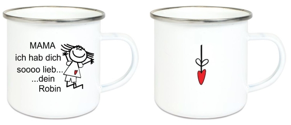 Tasse Emailletasse Strichmännchen Mama... Name, Wunschname, Dankeschön, Abschied, Jubiläum, Geschenk, Becher von Lüttentüddel
