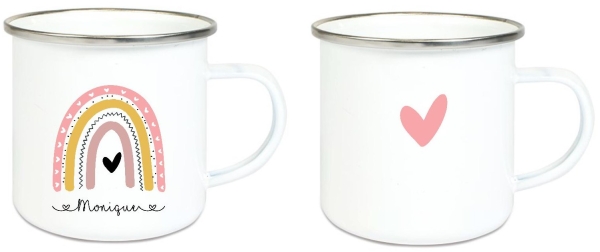 Tasse Emailletasse Regenbogen, Mädchen, Einschulung KITA Wunschname, Dankeschön, Geburtstag, Abschied, Jubiläum, Geschenk, Kommunion, Firmung Konfirmation, Becher von Lüttentüddel