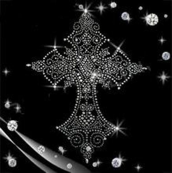 Bezauberndes  Kreuz Strass HOTFIX HOTGLUE Bügelbild Applikation