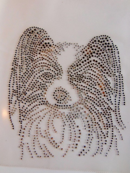 Papillon Hund Strass Hotfix Hotglue Bügelbild Bügelmotiv