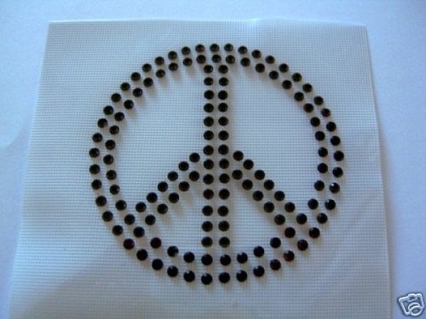 Peace Zeichen Schwarz Strass Hotfix Hotglue Bügelbild