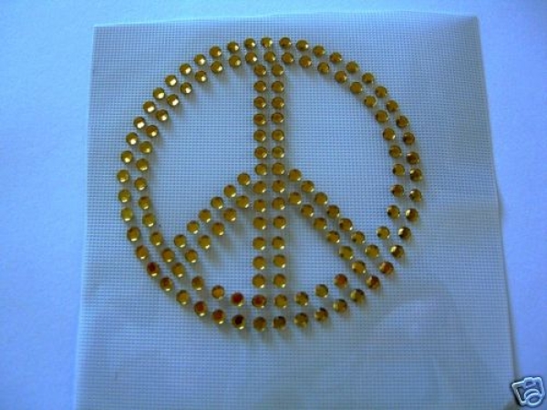 Peace Zeichen Gold Strass Hotfix Hotglue Bügelbild