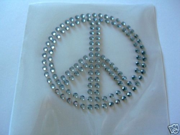 Peace Zeichen Ice Blau Strass Hotfix Hotglue Bügelbild