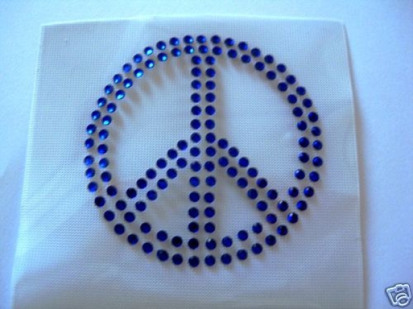 Peace Zeichen Royal Blau Strass Hotfix Hotglue Bügelbild