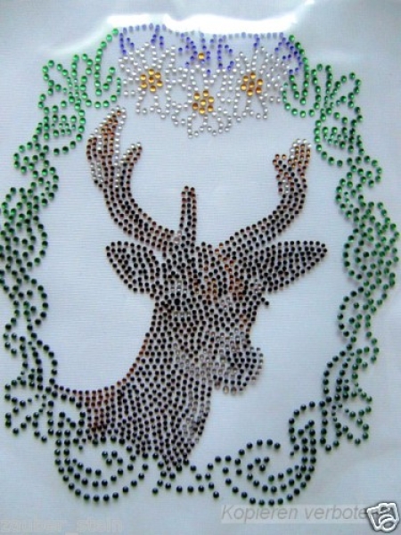 zauberhaftes Reh mit Edelweiss Strass Hotfix Bügelbild Zauberstrass
