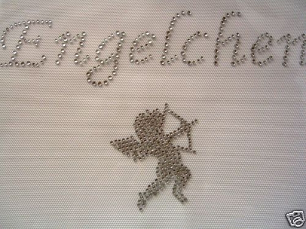 Schriftzug Engelchen mit Engel Strass Bügelbild Hotfix Hotglue