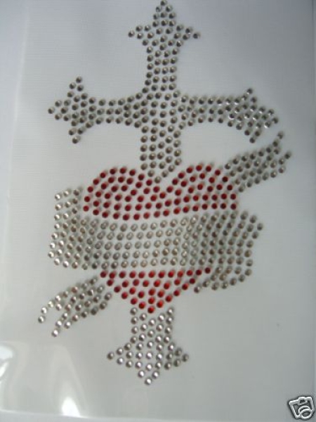 Herz mit Kreuz Strass HOTFIX HOTGLUE Bügelbild Applikation