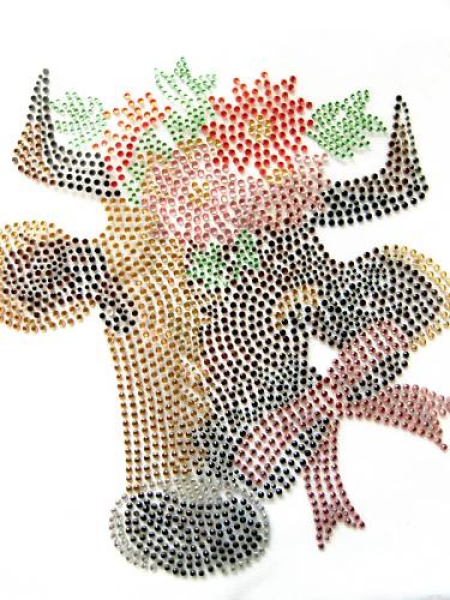 Kuh mit Blüte Hotfix Hotglue Bügelbild Bügelmotiv Strass Zauberstrass