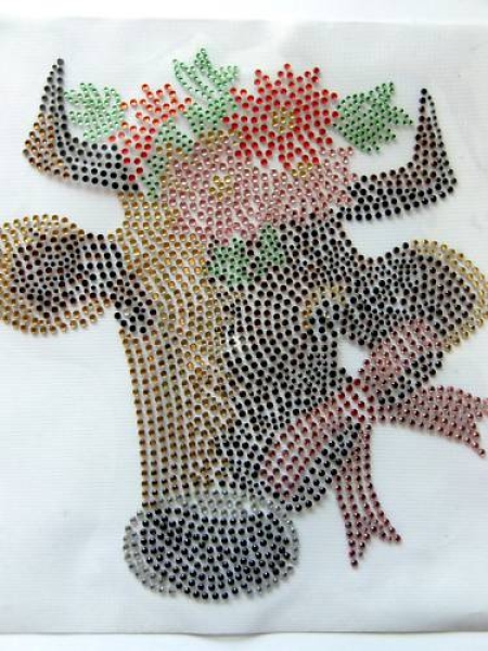 Kuh mit Blüte Hotfix Hotglue Bügelbild Bügelmotiv Strass Zauberstrass