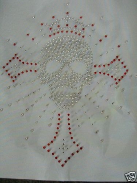 Skull Krone Kreuz Strass HOTFIX HOTGLUE Bügelbild Applikation
