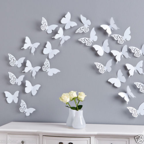 12 tlg Schmetterling Set Schmetterlinge Wanddeko weiß