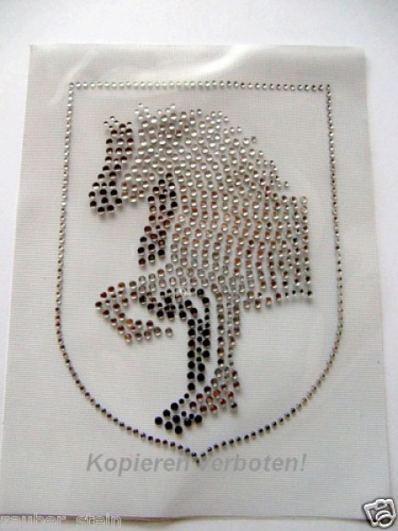 Brandzeichen FPZV Friesen Pferd Pferde Black Diamond Klar HOTFIX Bügelbild Strass Wappen