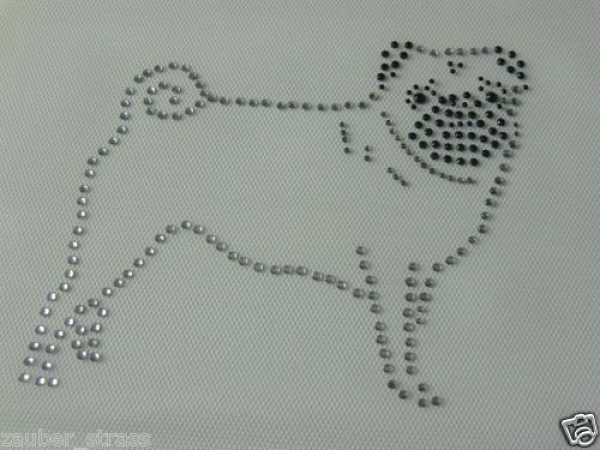 Super süßer Mops Strass Bügelbild Hotfix Hotglue