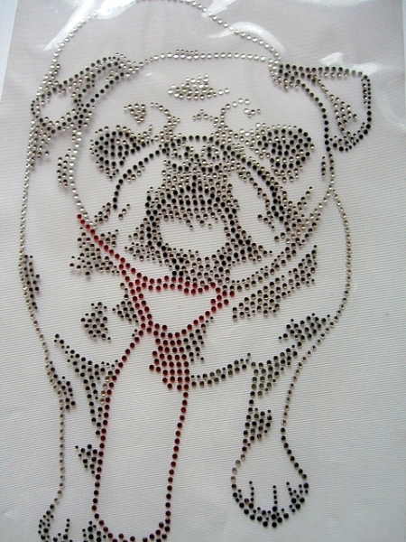 Mops Hund Strass Hotfix Hotglue Bügelbild Bügelmotiv z.B T-Shirt