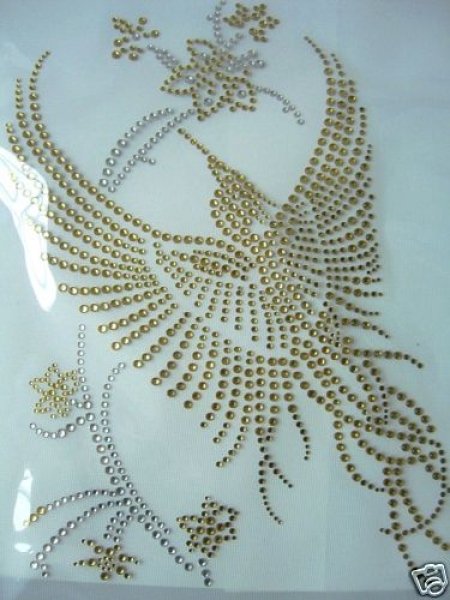 Paradies Vogel Phönix Gold 29x25cm Hotfix Hotglue Bügelbild Shirt Hose Jacke Tasche