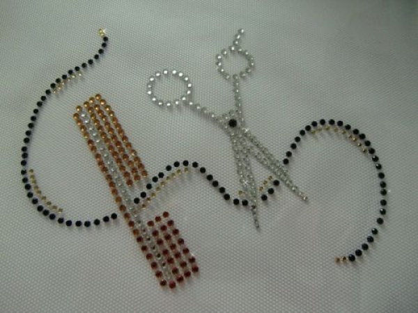 Strass Schere Kamm Bügelbild Friseur Frisör Hotfix