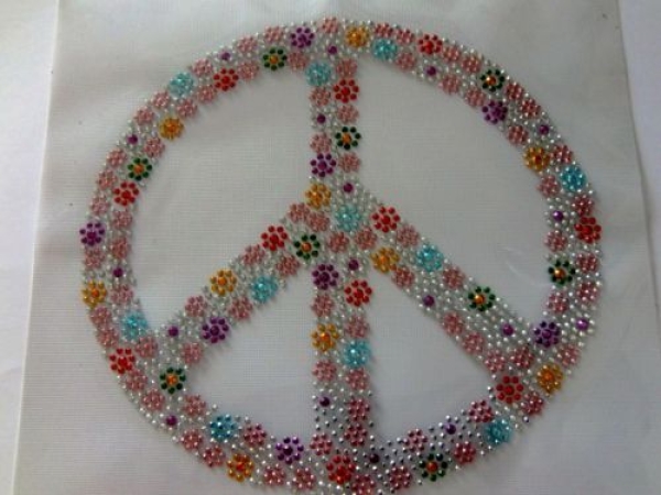 PEACE Flower Power Hotfix Hotglue Bügelbild Studs