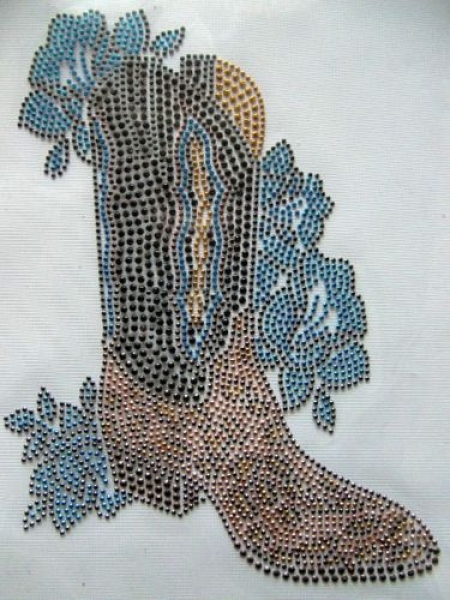 Stiefel Bügelbild Schabracke Cowboy Cowgirl Reiten Western Studs und Hotglue Hotfix Bügelbild für Shirts Jacke etc.