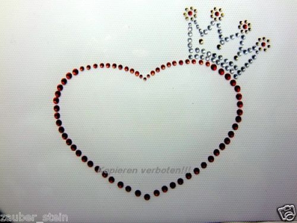 Krone Herz Strass Bügelbild Hotfix Hotglue zauberhaft für Shirt Jacke