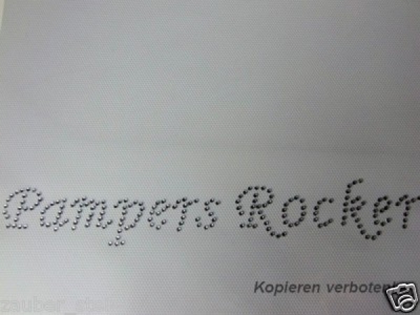 Pampas Rocker Schriftzug Hotfix Hotglue Bügelbild Strass  Shirt Jacke