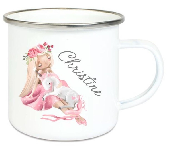 zauberhafte Tasse Emailletasse Ballerina Einhorn Boho Name, Wunschname, KITA Kindergarten, Einschulung, Dankeschön, Abschied, Jubiläum, Geschenk, Becher von Lüttentüddel
