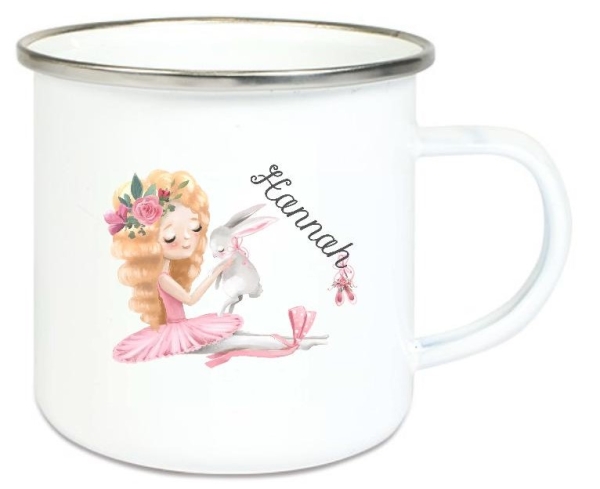 zauberhafte Tasse Emailletasse Ballerina Hase Boho Name, Wunschname, KITA Kindergarten, Einschulung, Dankeschön, Abschied, Jubiläum, Geschenk, Becher von Lüttentüddel