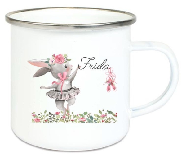zauberhafte Tasse Emailletasse Ballerina Hase Häschen Name, Wunschname, KITA Kindergarten, Einschulung, Dankeschön, Abschied, Jubiläum, Geschenk, Becher von Lüttentüddel
