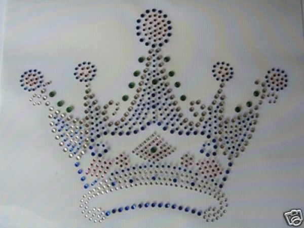 Krone Blautöne Strass Bügelbild Hotfix Hotglue zauberhaft für Shirt Jacke
