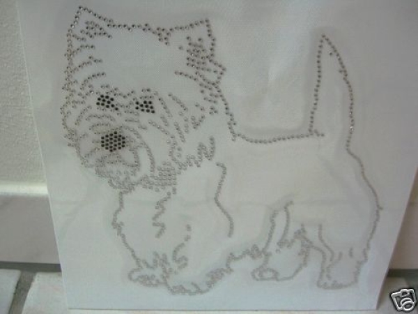 Westhighland Terrier Westie Hund Hotfix Bügelbild Strass Hundezucht Hundemantel