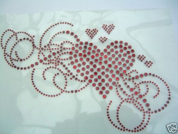 Romantisches Herz Ornament Rot Strass Bügelbild Hotfix Hotglue