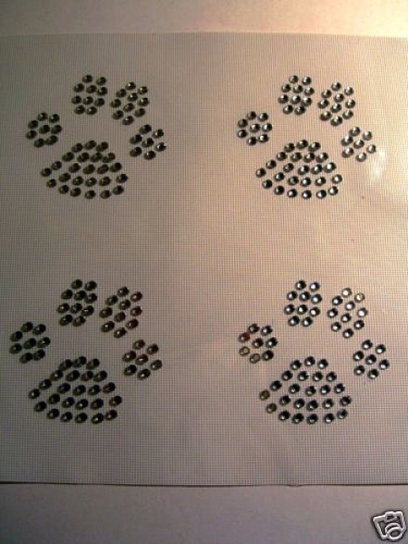 4 Hunde Pfoten Strass Hotfix Bügelbild Crystal süß