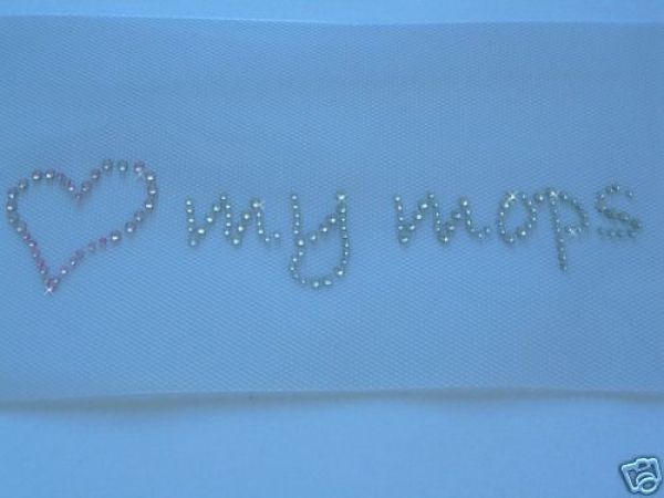 Schriftzug Ilove my Mops mit Herz Strass Bügelbild Hotfix Hotglue