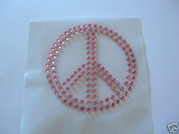Peace Zeichen Rosé Rosa Strass Hotfix Hotglue Bügelbild