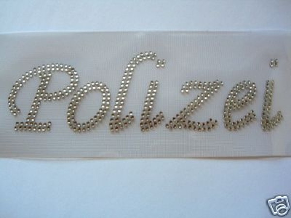 Polizei Schriftzug Strass Hotglue Hotfix Bügelbild