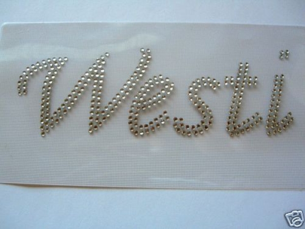 Westi Schriftzug Hundetasche  sooo süüß Hotfix Bügelbild Strass