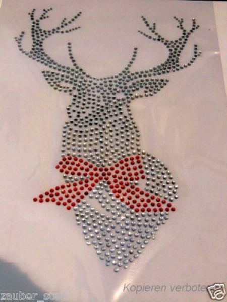 Oktoberfest Hirsch mit Schleife Strass Bügelbild Hotfix Hotglue
