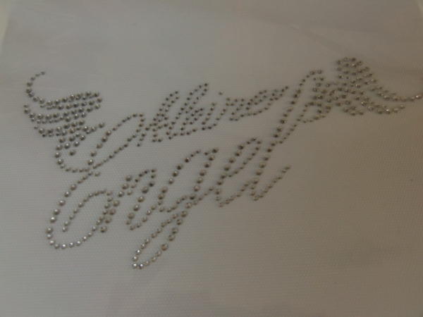 kleiner Engel  Schriftzug Strass Hotglue Hotfix Bügelbild