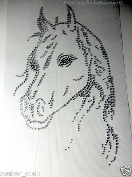 Traumhaftes Pferd Pferdekopf Bügelbild Strass Hotfix Hotglue Strass