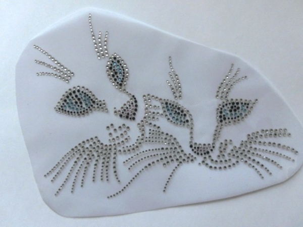 Katze Gesicht Katzen Blaue Augen HOTFIX HOTGLUE Bügelbild Strass