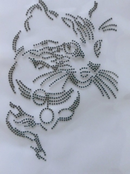 zauberhafte Katze ♥ Hotglue Bügelmotiv Bügelbild Strass ♥ Katzenkorb Shirt Top