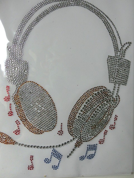 Kopfhörer Noten Musik Disco DJ Tanzen Strass Hotfix Hotglue Bügelbild Shirt Jacke Top