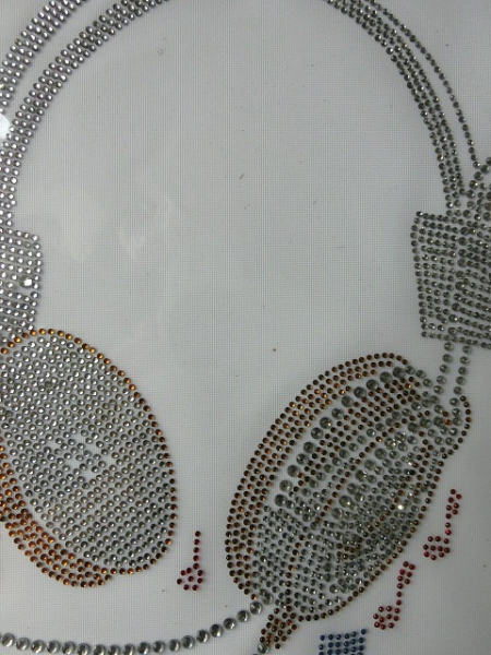 Kopfhörer Noten Musik Disco DJ Tanzen Strass Hotfix Hotglue Bügelbild Shirt Jacke Top