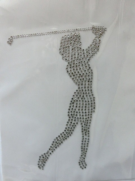 Golf Golferin  Hotfix Hotglue Bügelbild Strass Sporttasche  Shirt Tasche