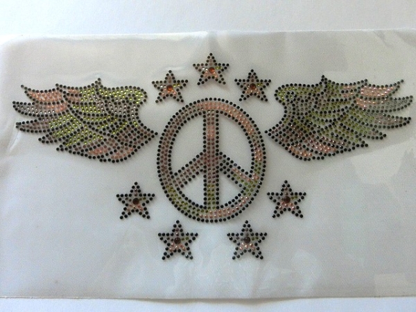 Peace Strass Studs Bügelbild Hotfix Flügel Sterne Tasche Shirt Jacke Rucksack