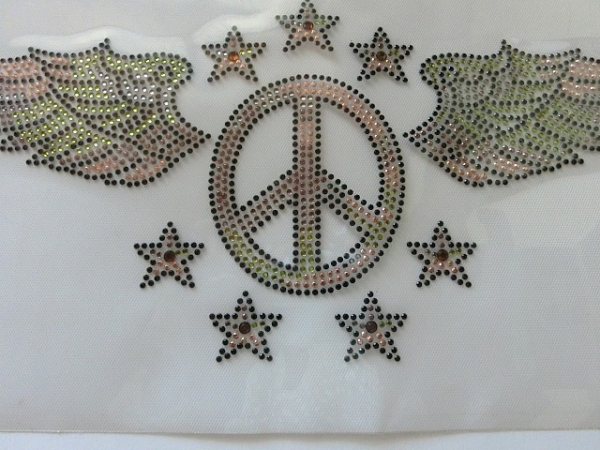 Peace Strass Studs Bügelbild Hotfix Flügel Sterne Tasche Shirt Jacke Rucksack