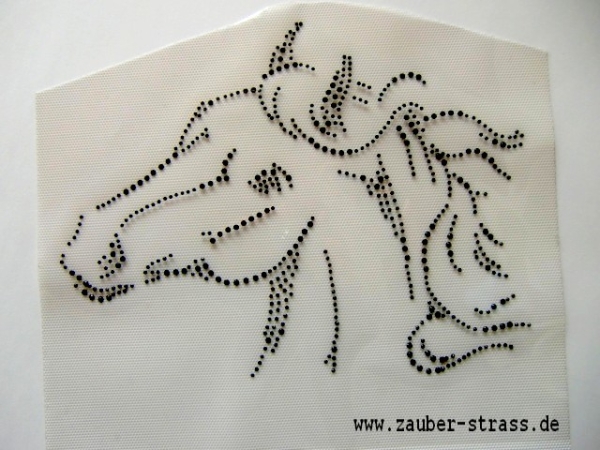 Traumhaftes Pferd Pferdekopf Black Bügelbild Strass Hotfix Hotglue Strass